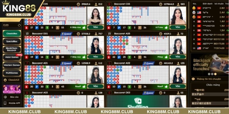 Bàn chơi đa dạng, từ Baccarat đến Roulette, sẵn sàng chờ bạn